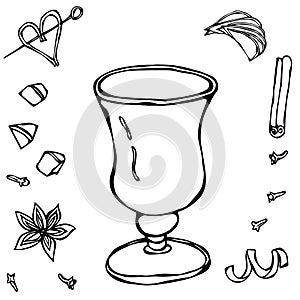Sketch Glass with Irish Coffee. Hand Drawn Vector illustration.