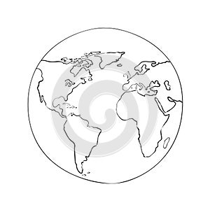 Sketch globe world map black vector illustration