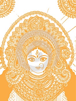 Sketch of Goddess Chamundi or Durga Maa Outline Editable Vector Illustration