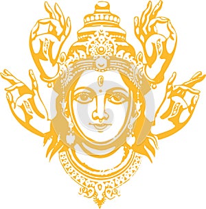 Sketch of Goddess Chamundi or Durga Maa Outline Editable Vector Illustration