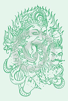 Sketch of Goddess Durga Maa or Kali Mata Editable Vector Outline Illustration