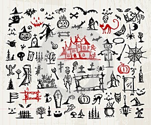 Sketch of halloween design elements