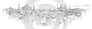 Sketch hand drawing panoramic istanbul silhouette photo