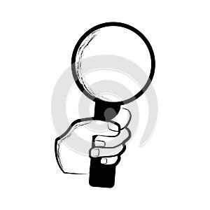 Sketch of a hand holding a magnifying glass