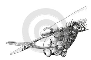 Sketch of hand with scissors