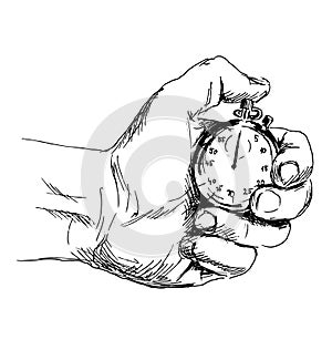 Sketch hand with stopwatch