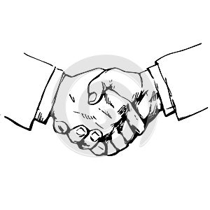 Sketch of handshake. Symbol of friendship, partnership, successful negotiating, business agreement. Hand drawn vector