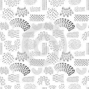 Sketch hatching abstract hand drawn seamless pattern. Linear pencil sketch, doodle collection, crossed, wavy, parallel