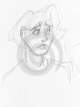 Sketch of head of teenager with incredulous face