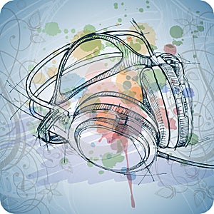 Sketch of headphones on the color paint