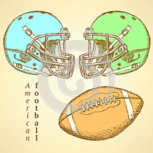 Sketch helmet and american football ball