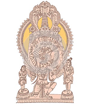 Sketch of hindu god Lord Vishnu Avatar or Venkateshwara Outline editable illustration