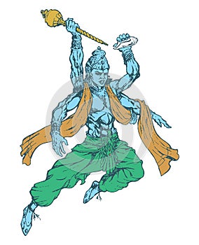 Sketch of hindu god Lord Vishnu Avatar or Venkateshwara Outline editable illustration