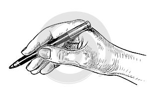 A sketch of a human hand holding a pencil