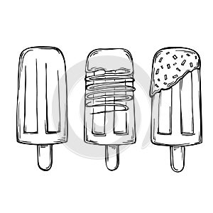 Sketch Ice cream. Fruit ice lolly with chocolate, glaze on a stick.