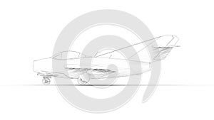 Sketch illustration of a historic fighter airplane in white studio background