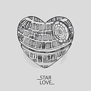 Sketch illustration of a love heart star wars Valentine's day