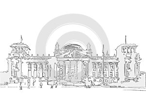 Sketch / illustration of the Reichstag Bundestag building in Berlin