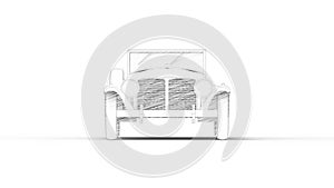 sketch illustration of a vintage roadster car isolated in white background