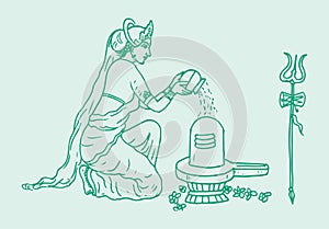 Sketch of Indian famous and powerful god Lord Shiva and his symbols outline, silhouette editable illustration