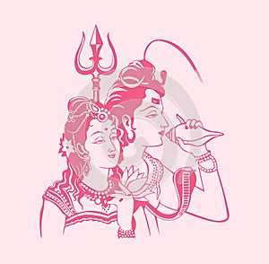 Sketch of Indian famous and powerful god Lord Shiva and his symbols outline, silhouette editable illustration