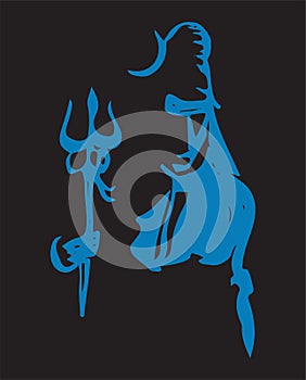 Sketch of Indian famous and powerful god Lord Shiva, Parvati and his symbols outline, silhouette editable illustration