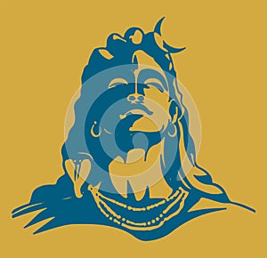 Sketch of Indian famous and powerful god Lord Shiva, Parvati and his symbols outline, silhouette editable illustration