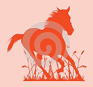 Sketch of Indian Transportation animal Horse silhouette and outline editable illustration