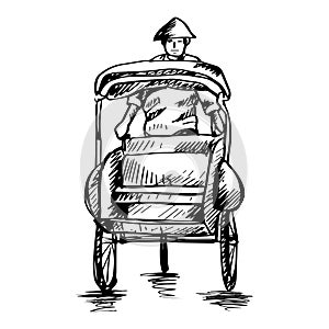 Sketch of Indonesia`s Traditional Transportation ` becak ` photo