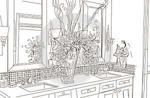 Sketch of the interior of the bathroom, hand drawn illustration