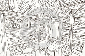 Sketch of the interior of the bathroom, hand drawn illustration