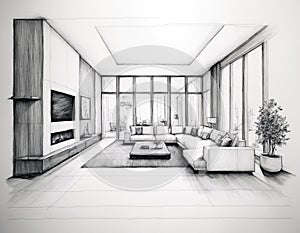 Sketch of the interior design of the living room.