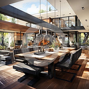 sketch interior design of modern dining room