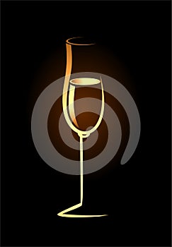 Sketch of isolated golden champagne glass