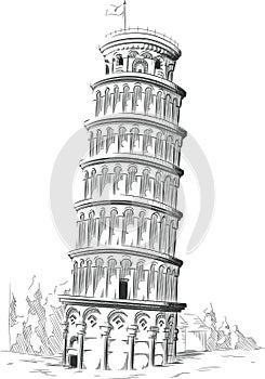 Sketch of Italy Landmark - Tower of Pisa