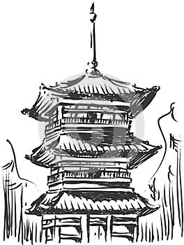 Sketch of Japan Landmark - Kiyomizu Temple