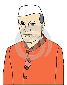 Sketch of Jawaharlal Nehru Outline editable illustration