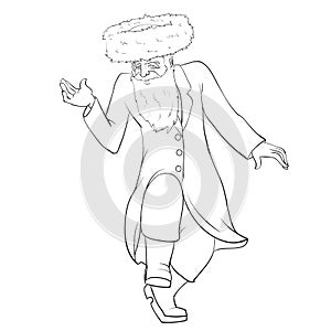 Sketch, a Jew in a Hasidic hat dances cheerfully and rejoices, coloring book, isolated object on a white background, vector
