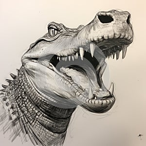 Dynamic Sketch Of A Happy Crocodile Portrait In Dino Valls Style photo
