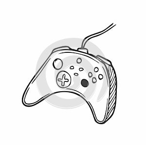 Sketch of joystick. Doodle style vector gamepad. Video games Concept