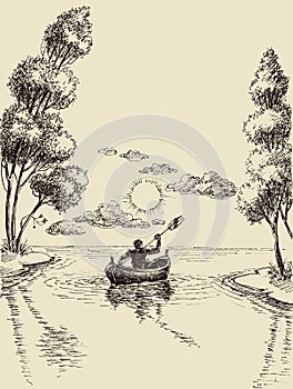 Sketch of a kayaker on the river