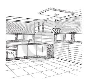 Sketch of a kitchen interior