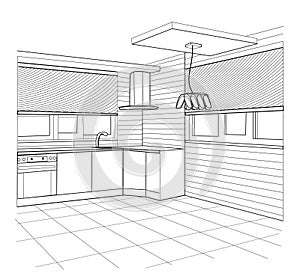 Sketch of a kitchen interior