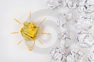 Sketch of a light bulb with a paper ball. Concept for innovation, creativity and inspiration