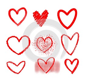 Sketch line Draw shape heart red color on a white background, ValentineÃ¢â¬â¢s Day for copy text card, background photo