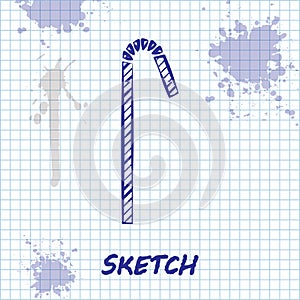 Sketch line Drinking plastic straw icon isolated on white background. Vector