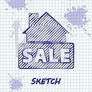 Sketch line Hanging sign with text Sale icon isolated on white background. Signboard with text Sale. Vector