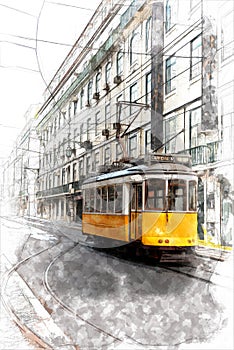 Sketch of Lisbon tramway photo