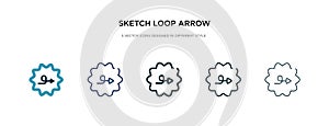 Sketch loop arrow icon in different style vector illustration. two colored and black sketch loop arrow vector icons designed in