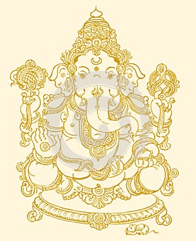 Sketch of Lord Ganesha or Vinayaka Editable Outline Illustration